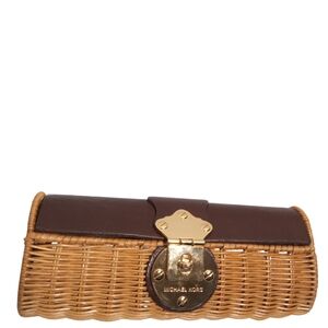 Michael Kors Santorini Designer Straw Woven Wicker Raffia Leather Trim Clutch